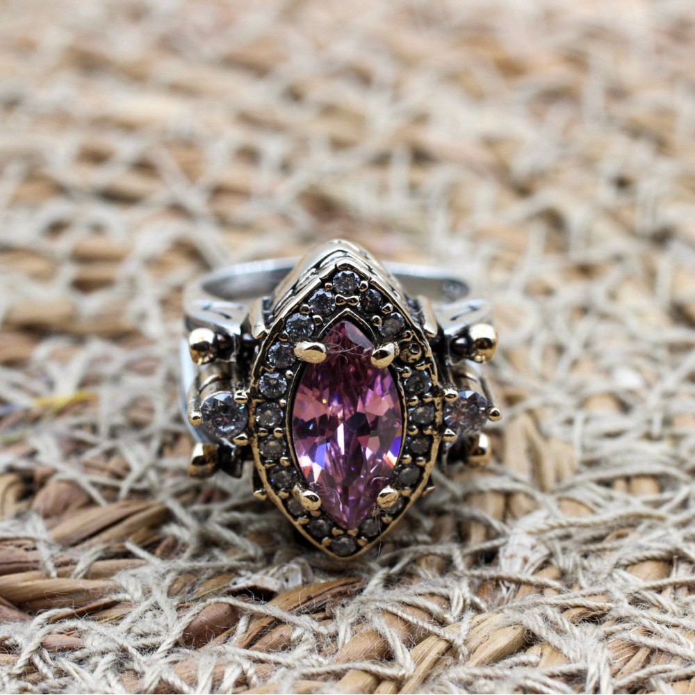 Onyx Ladies Ring, Two Stone Ladies Ring, Zircon Ring, Handmade Women Ring, Reversible Ring, Ottoman Women's Ring, 925 Sterling Silver,