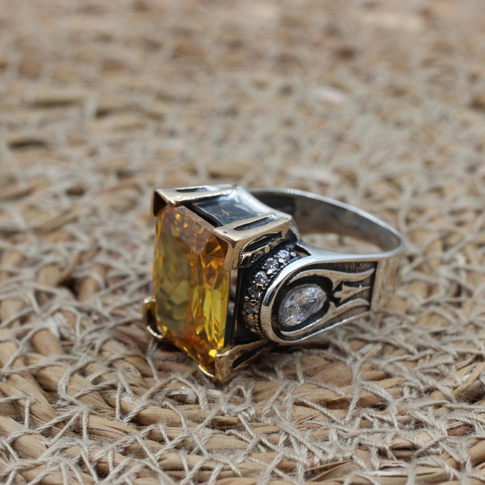 Citrine Ladies Ring, Turkish Handmade Ring, Silver Ladies Ring, Handmade Women Ring, Ottoman Women's Ring, Ladies Ring, 925 Sterling Silver