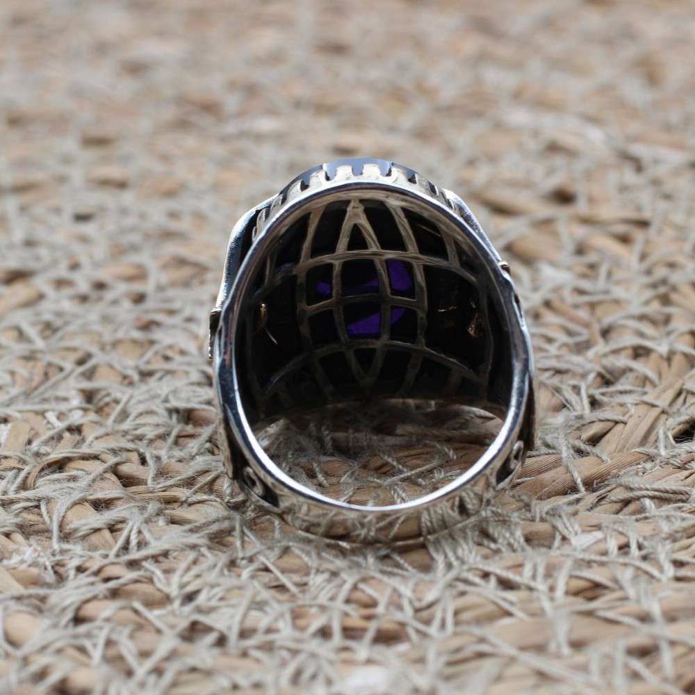 Amethyst Men's Ring, Mens Handmade Ring, Turkish Handmade Silver Men Ring, Ottoman Men Ring, Men Jewelry, Gift for Him, 925k Sterling Silver