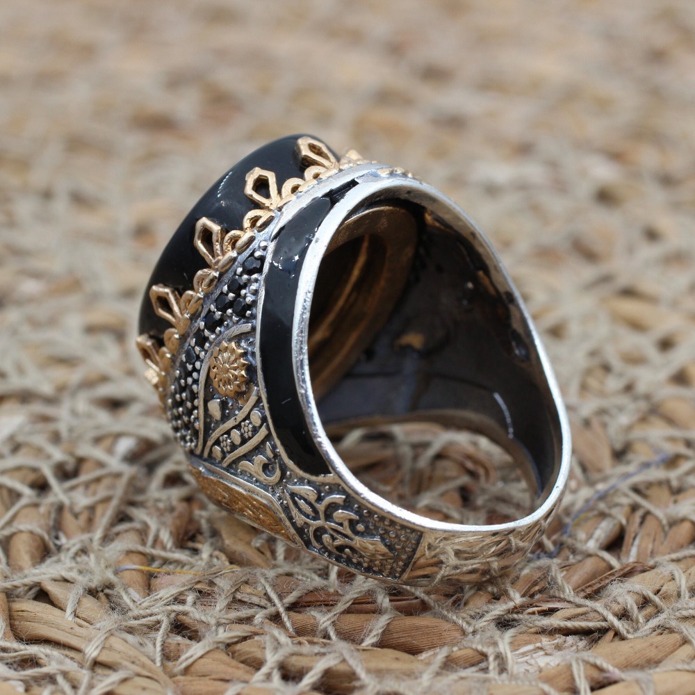 Handmade Silver Men's Ring, Onyx Men's Ring, Turkish Handmade Men's Ring, Men's Ring, Ottoman Mens Ring, Gift for Him, 925 Sterling Silver