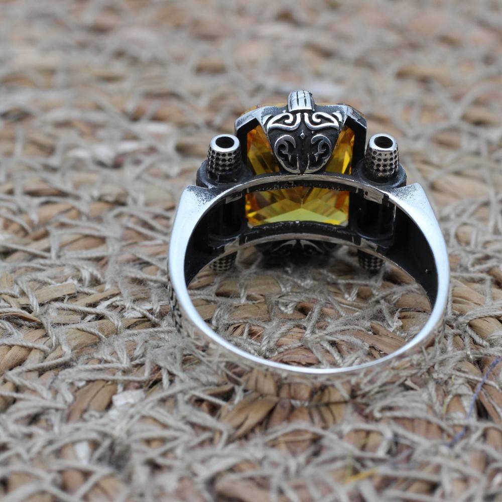Citrine Men's Ring, Handmade Men's Ring, Ottoman Men's Ring, Square Stone, Men's Jewelry, Gift for Him, 925k Sterling Silver, Detailed Ring Citrine Men's Ring, Handmade Men's Ring, Ottoman Men's Ring, Square Stone, Men's Jewelry, Gift for Him, 925k Sterling Silver, Detailed Ring