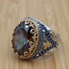 Turkish Handmade Silver Men's Ring, Men's Handmade Ring, Yemeni Ring, Mystic Topaz Ring, Ottoman Ring, Gift for Him, 925k Sterling Silver,