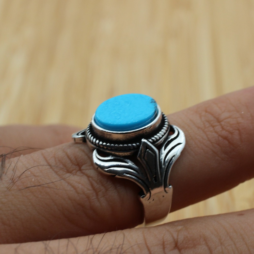 Turquoise Men's Ring, Handmade Ring, Turkish Handmade Silver Men Ring, Ottoman Ring, Men's Jewelry, Gift for Him, 925k Sterling Silver Ring
