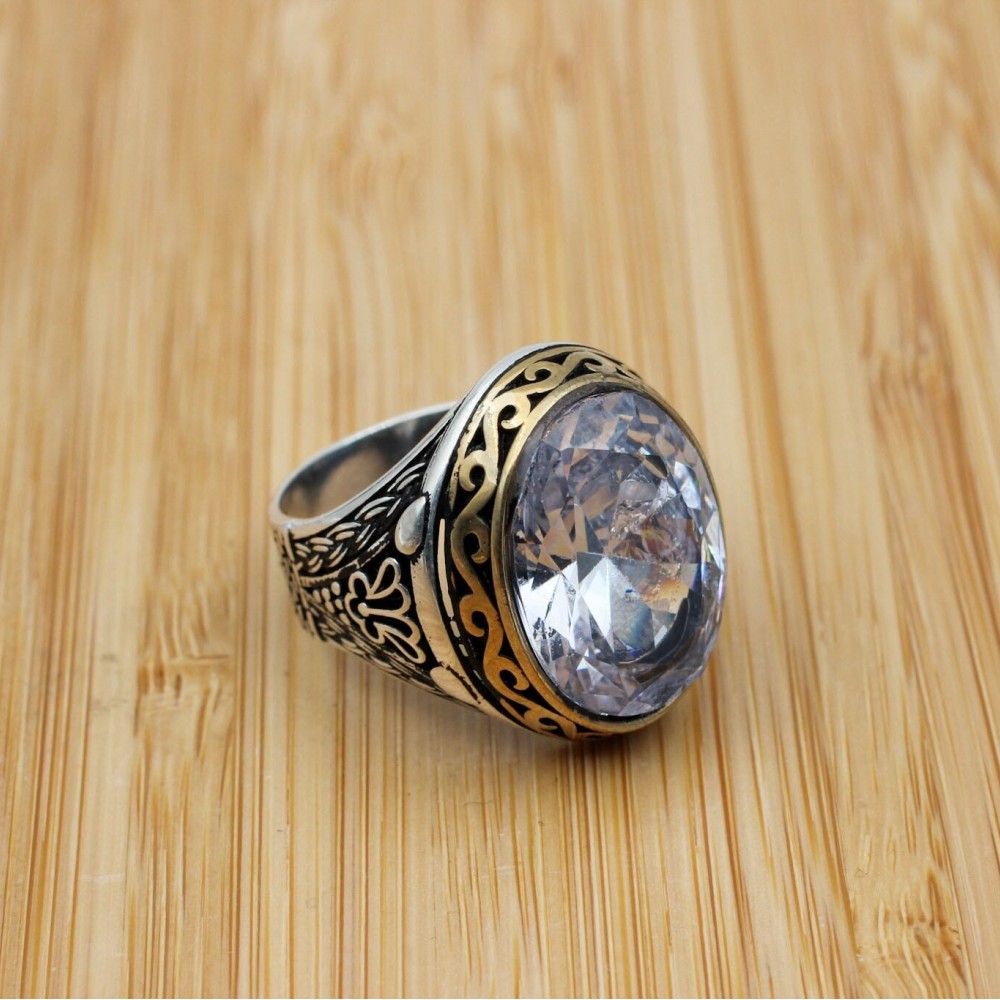 Mens Handmade Ring, Turkish Handmade Silver Men Ring, Ottoman Men Ring, Zircon Ring, Men's Jewelry, Gift for Him, 925k Sterling Silver Ring