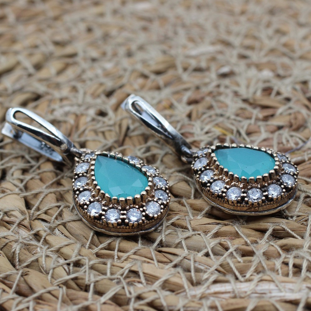 Jade Topaz Set, Authentic Set, Handmade Women Set, Turkish Handmade, Ladies Jewelry Set, Earring, Ladies Set, 925k Sterling Silver, Jewelry,