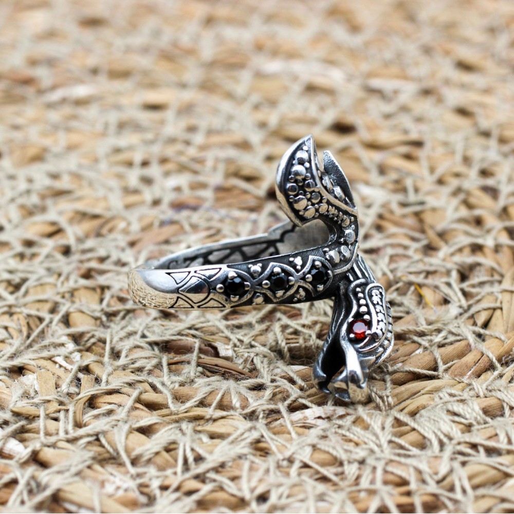 Snake Mens Ring, Turkish Handmade Sterling Silver Ring, Silver Snake Ring, Animal Wrap Ring, Ruby Men Ring, Animal Ring, 925 Sterling Silver
