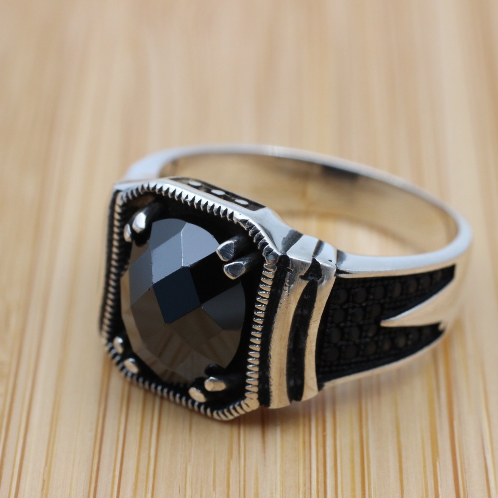 Onyx Ring, Men's Handmade Ring, Turkish Handmade Silver Men's Ring, Ottoman Men Ring, Men's Jewelry, Gift for Him, 925k Sterling Silver Ring