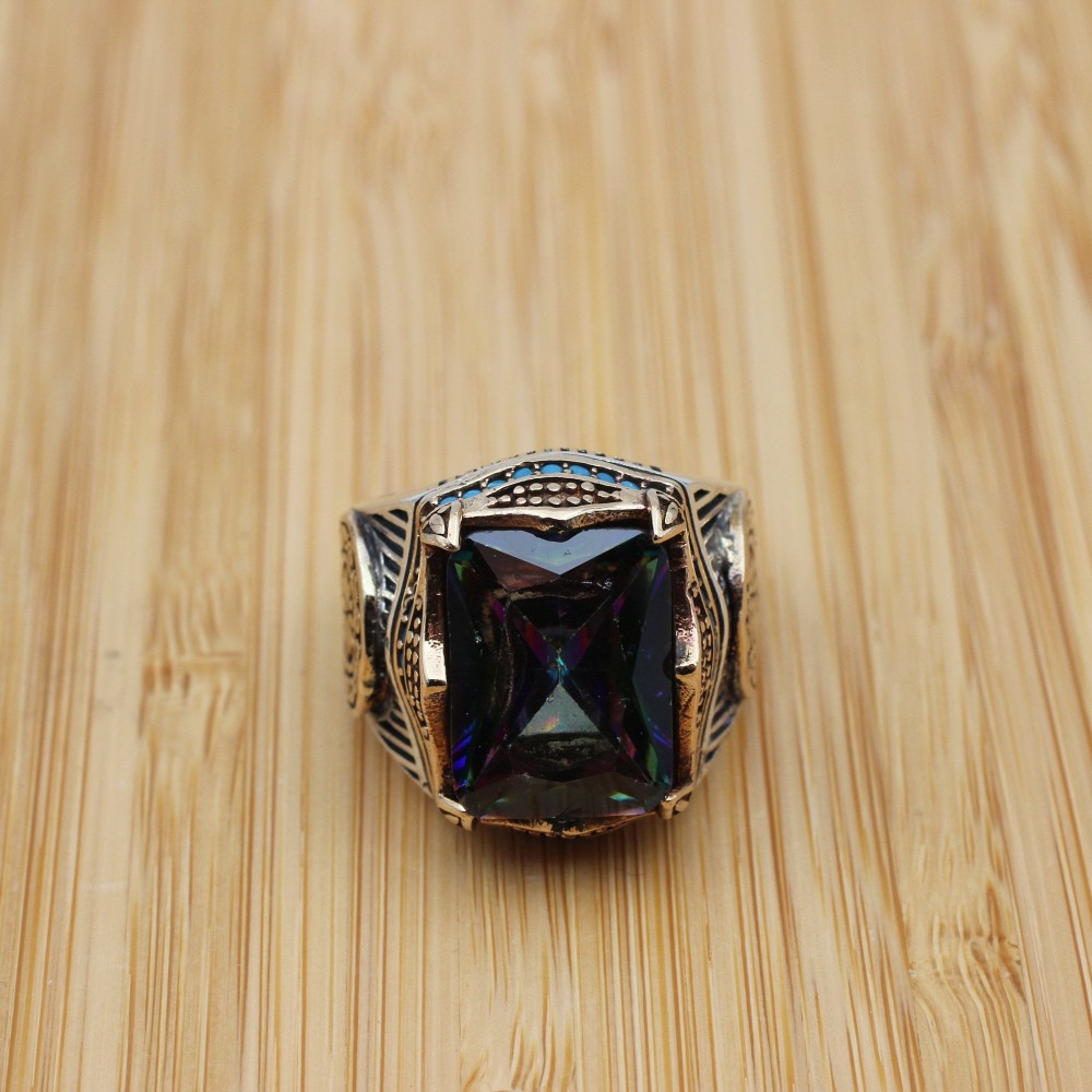 Mystic Topaz Ring, Handmade Ring, Turkish Handmade Silver Men Ring, Mystic Topaz Ring, Men's Jewelry, Gift for Him, 925k Sterling Silver Mystic Topaz Ring, Handmade Ring, Turkish Handmade Silver Men Ring, Mystic Topaz Ring, Men's Jewelry, Gift for Him, 925k Sterling Silver