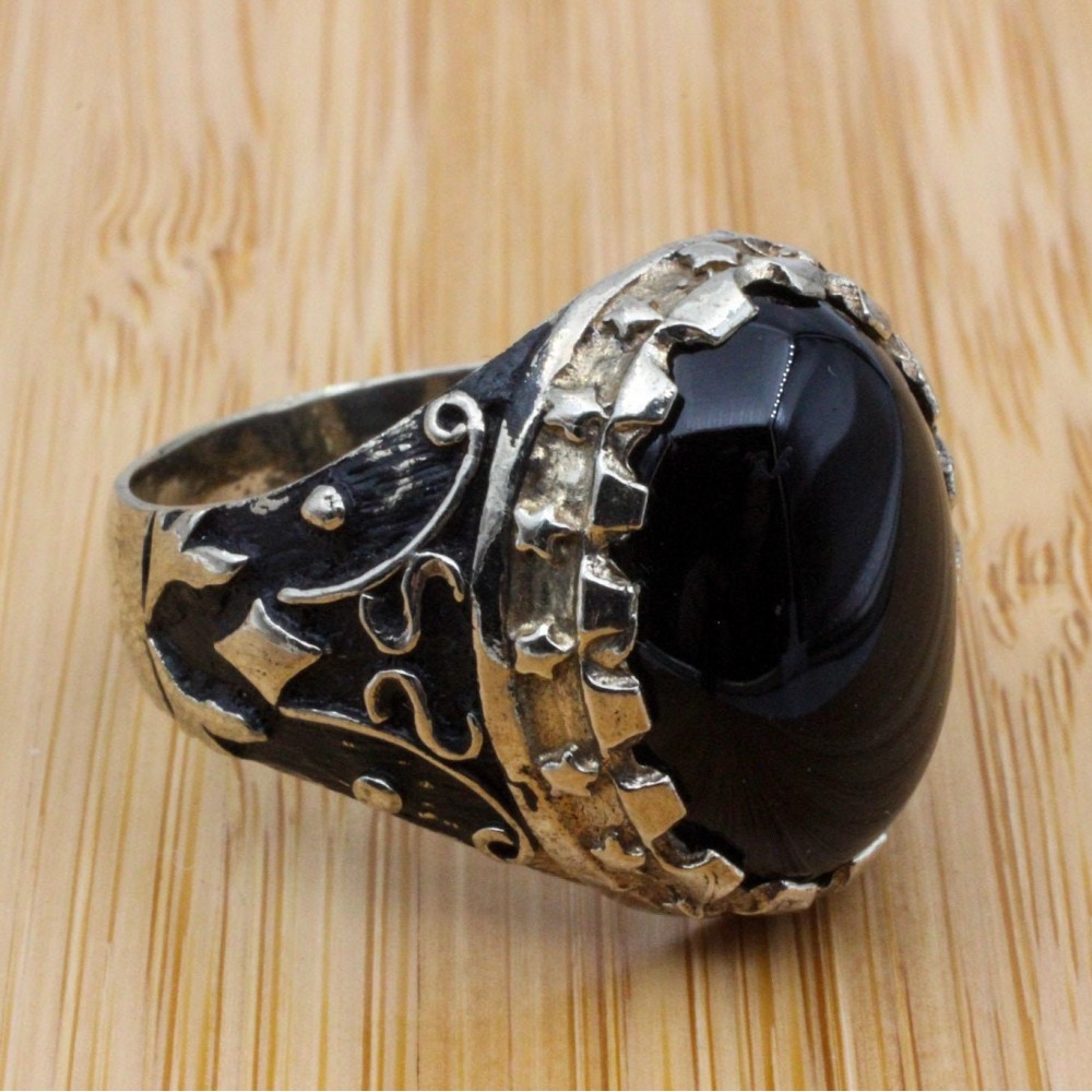 Men's Handmade Ring, Turkish Handmade Silver Men's Ring, Ottoman Men Ring, Onyx Ring, Men's Jewelry, Gift for Him, 925k Sterling Silver Ring