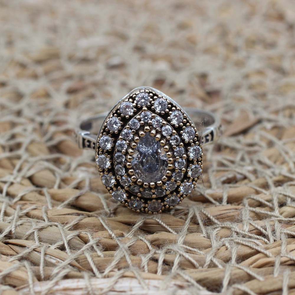 Zircon Ladies Ring, Handmade Women Ring, Turkish Handmade Silver Ladies Ring, Ottoman Ring, Ladies Ring, 925k Sterling Silver, Zircon Ring