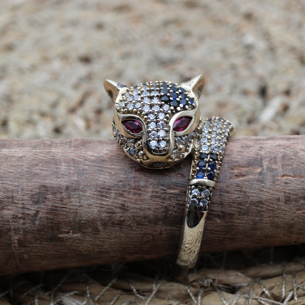 Leopard Tiger Ring, Handmade Women's Ring, Tiger Ring, Turkish Handmade Ring, Ottoman Women Ring, Ladies Ring, 925k Sterling Silver, Tiger,