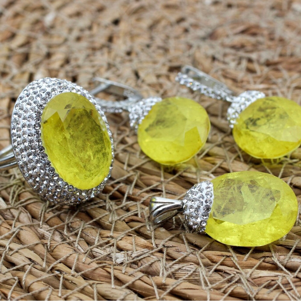 Paraiba Set, Authentic Set, Handmade Women Set, Turkish Handmade, Ladies Jewelry, Ring, Earring, Pendant, Ladies Set, 925k Sterling Silver