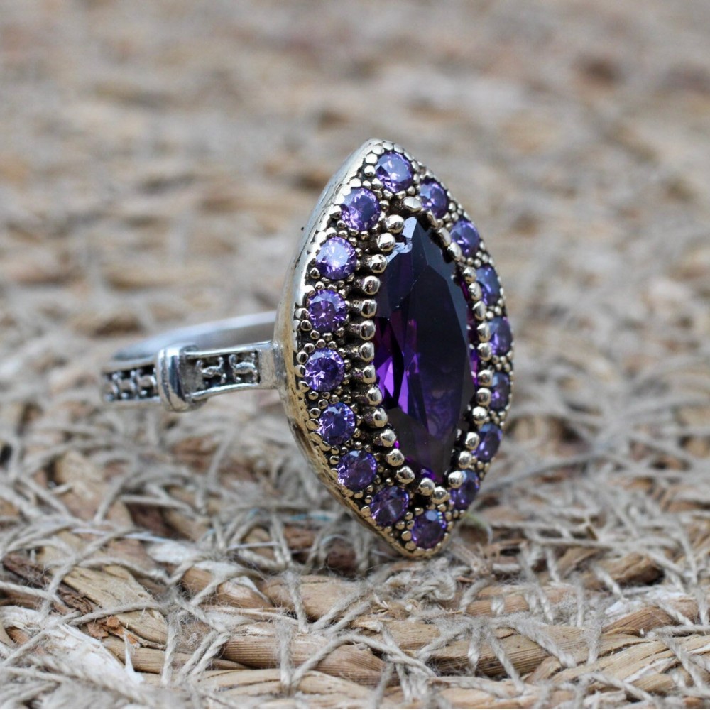 Amethyst Ring, Handmade Women's Ring, Turkish Handmade, Silver Ladies Ring, Ottoman Ring, Authentic, Ladies Ring, 925k Sterling Silver Ring,