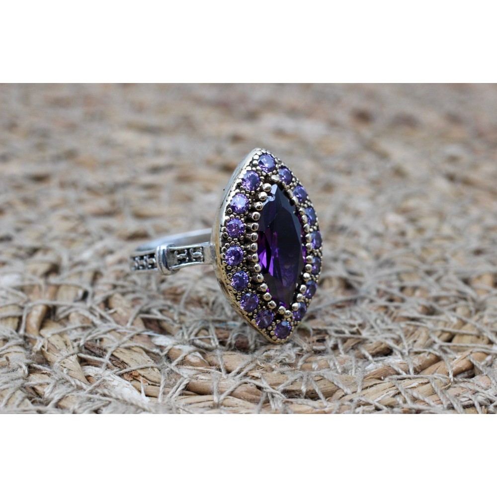 Amethyst Ring, Handmade Women's Ring, Turkish Handmade, Silver Ladies Ring, Ottoman Ring, Authentic, Ladies Ring, 925k Sterling Silver Ring,