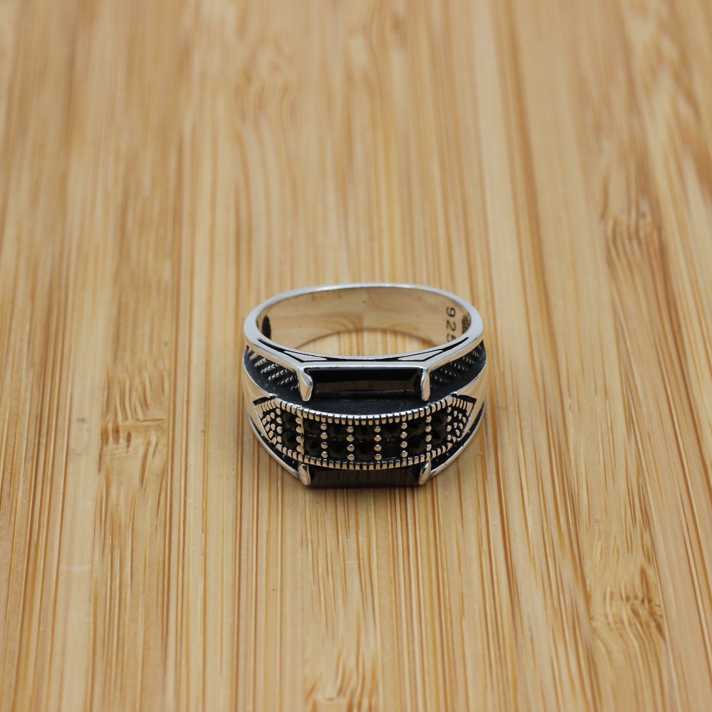 Turkish Handmade Silver Men's Ring, Men's Handmade Ring, Men's Ring, Onyx Men's Ring, Ottoman Mens Ring, Gift for Him, 925k Sterling Silver,