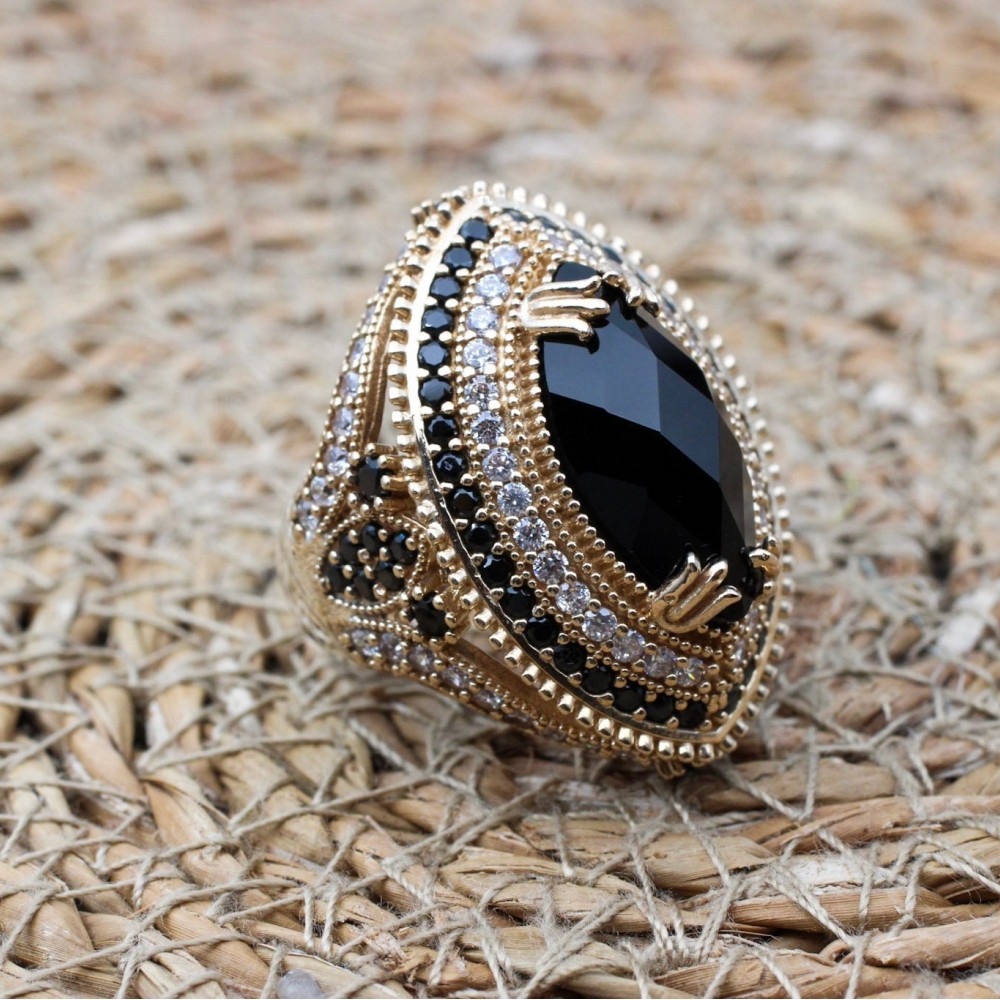 Onyx Ring, Handmade Women's Ring, Authentic Ring, Turkish Ring, Ottoman Women's Ring, Ladies Ring, 925k Sterling Silver Ring, Cubic Zirconia