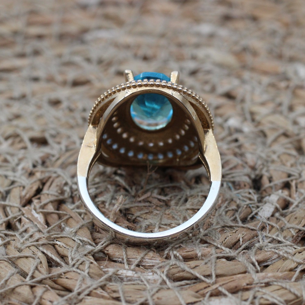 Aquamarine Ring,Ladies Ring, Handmade Women Ring, Turkish Handmade Silver Ladies Ring, Ottoman Ring, 925k Sterling Silver, Cubic Zircon Ring