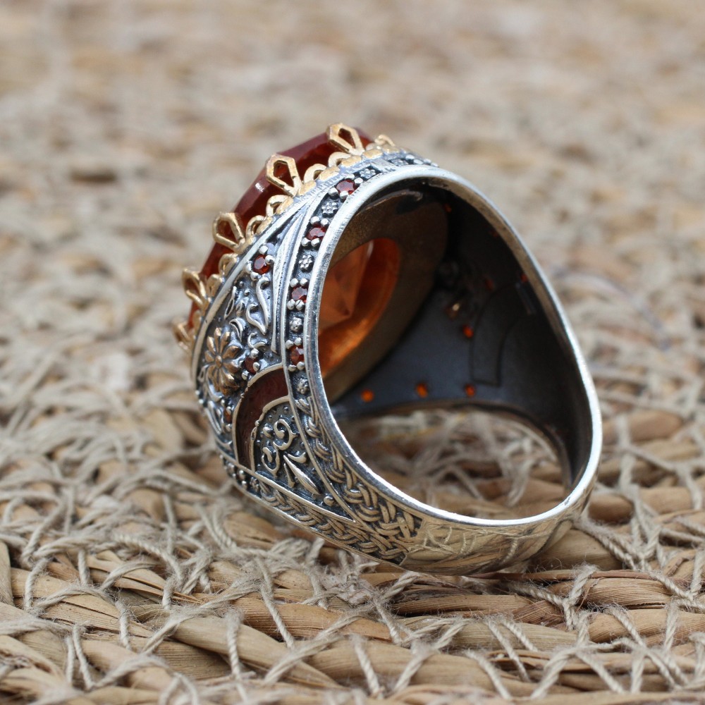 Men's Handmade Ring, Turkish Handmade Silver Mens Ring, Ottoman Ring, Alexandrite Ring, Men's Jewelry, Turquoise, 925k Sterling Silver Ring