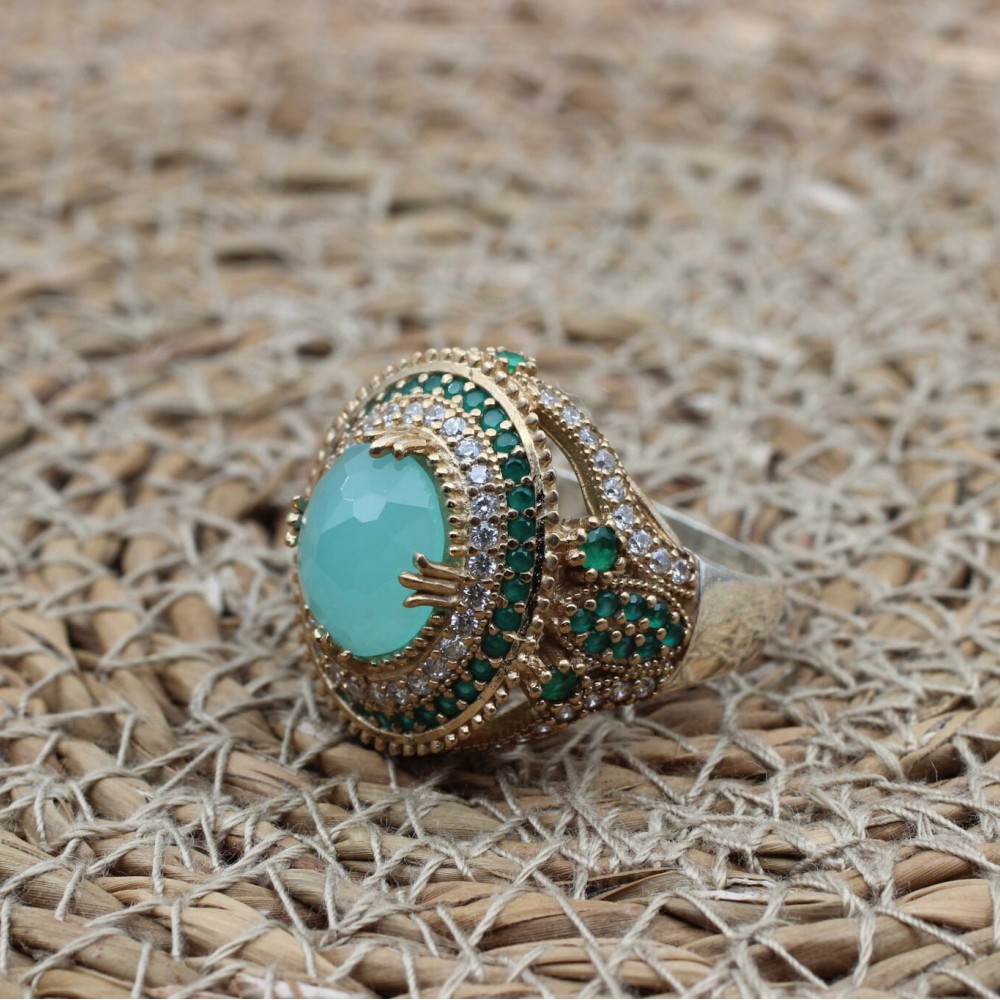Turkish Handmade Ring, Silver Ladies Ring, Handmade Women Ring, Ottoman Women Ring, Jade Topaz Ring, Ladies Ring, 925k Sterling Silver Ring,