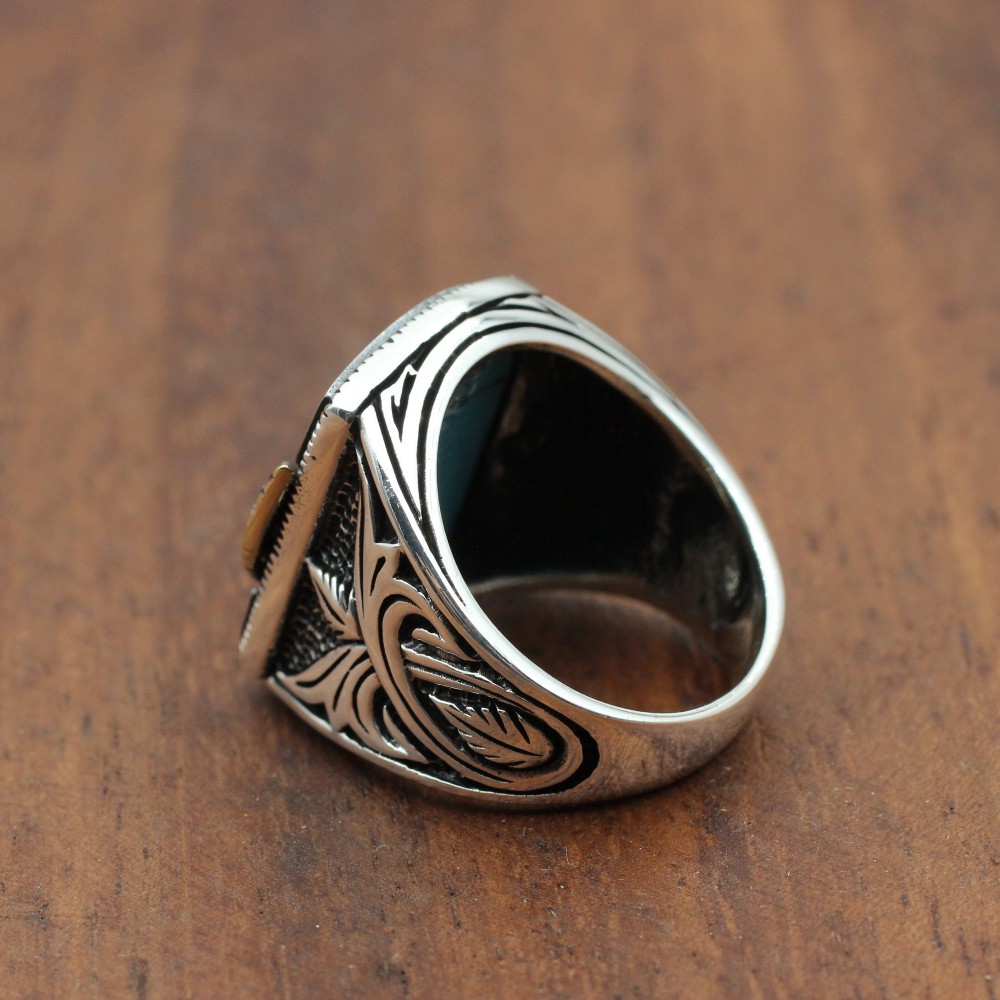 Turquoise Men's Ring, Handmade Ring, Turkish Handmade Silver Men Ring, Ottoman Ring, Men's Jewelry, Gift for Him, 925k Sterling Silver Ring Turquoise Men's Ring, Handmade Ring, Turkish Handmade Silver Men Ring, Ottoman Ring, Men's Jewelry, Gift for Him, 925k Sterling Silver Ring