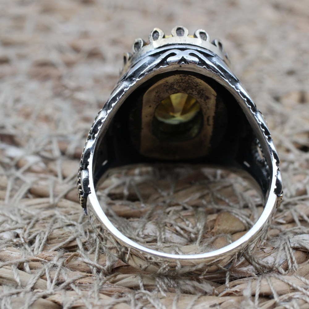 Citrine Men's Ring, Handmade Men's Ring, Turkish Handmade Ring, Ottoman Men's Ring, Men's Jewelry, Gift for Him, 925k Sterling Silver Ring