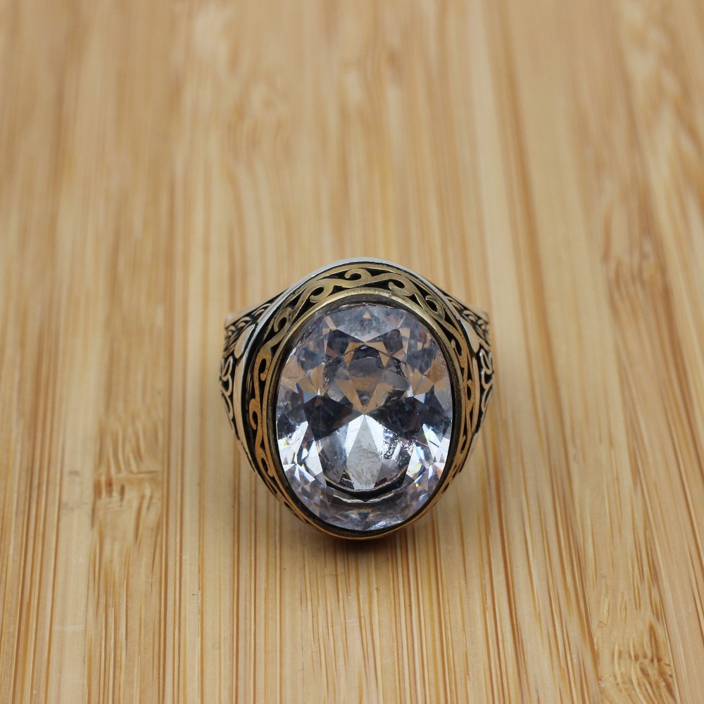 Mens Handmade Ring, Turkish Handmade Silver Men Ring, Ottoman Men Ring, Zircon Ring, Men's Jewelry, Gift for Him, 925k Sterling Silver Ring