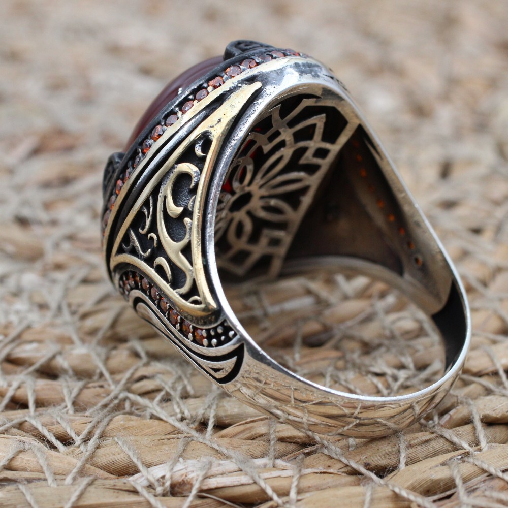Turkish Handmade Silver Mens Ring, Men's Agate Ring, Handmade Ring, Ottoman Men Ring, Men's Jewelry, Gift for Him, 925k Sterling Silver Ring
