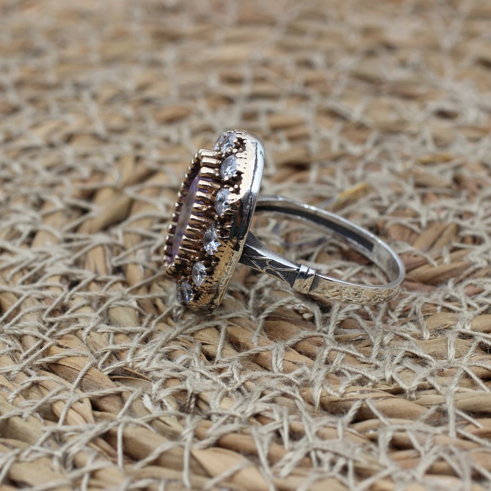 Amethyst Ring, Handmade Women's Ring, Turkish Handmade, Silver Ladies Ring, Ottoman Ring, Authentic, Ladies Ring, 925k Sterling Silver Ring,