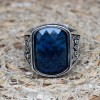 Turkish Handmade Silver Men Ring, Mens Handmade Ring, Ottoman Ring, Sapphire Ring, Men's Jewelry, Gift for Him, 925k Sterling Silver Ring