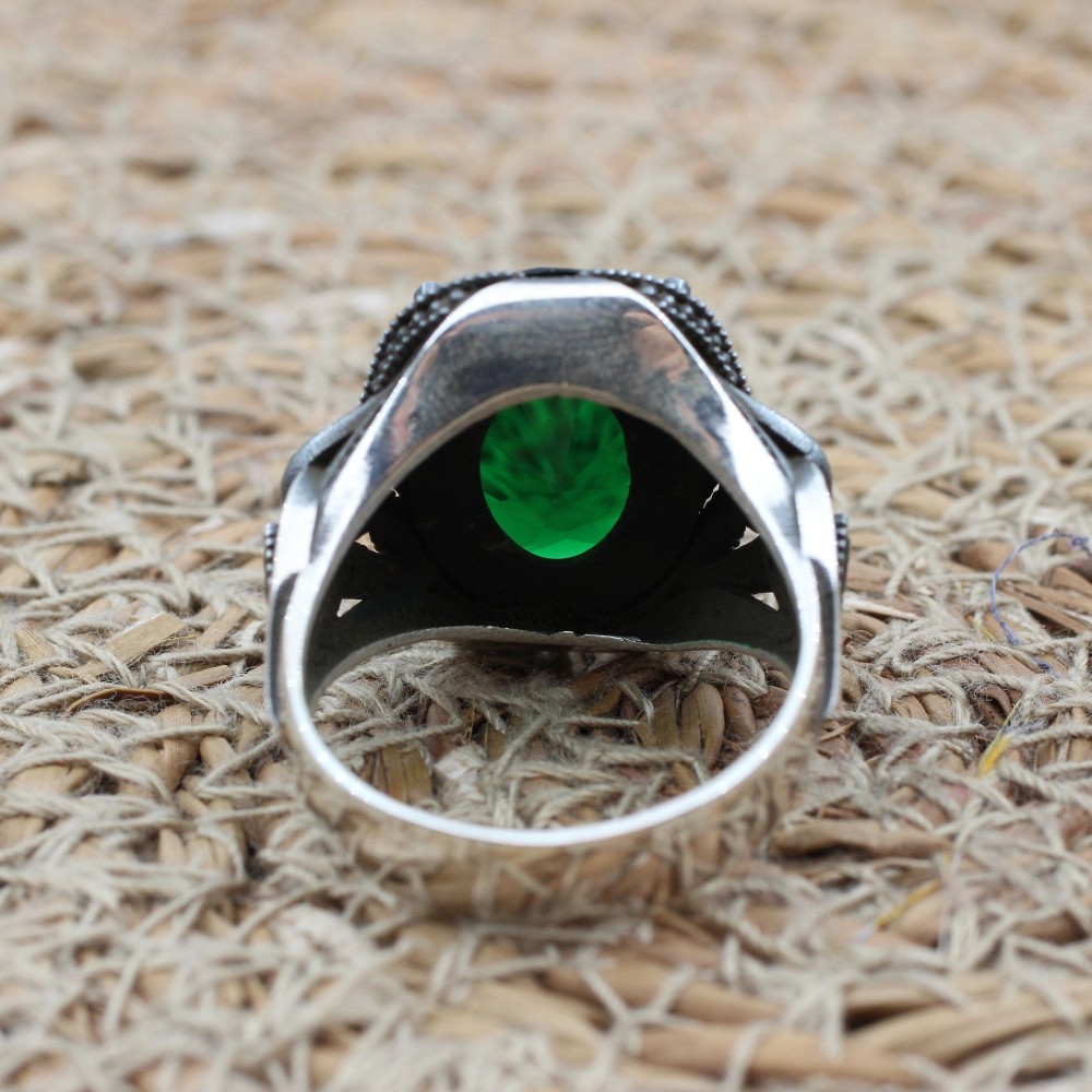 Emerald Men's Ring, Ottoman Men's Ring, Handmade Men's Ring, Turkish Handmade Men's Ring, Men's Jewelry, Gift for Him, 925 Sterling Silver Emerald Men's Ring, Ottoman Men's Ring, Handmade Men's Ring, Turkish Handmade Men's Ring, Men's Jewelry, Gift for Him, 925 Sterling Silver