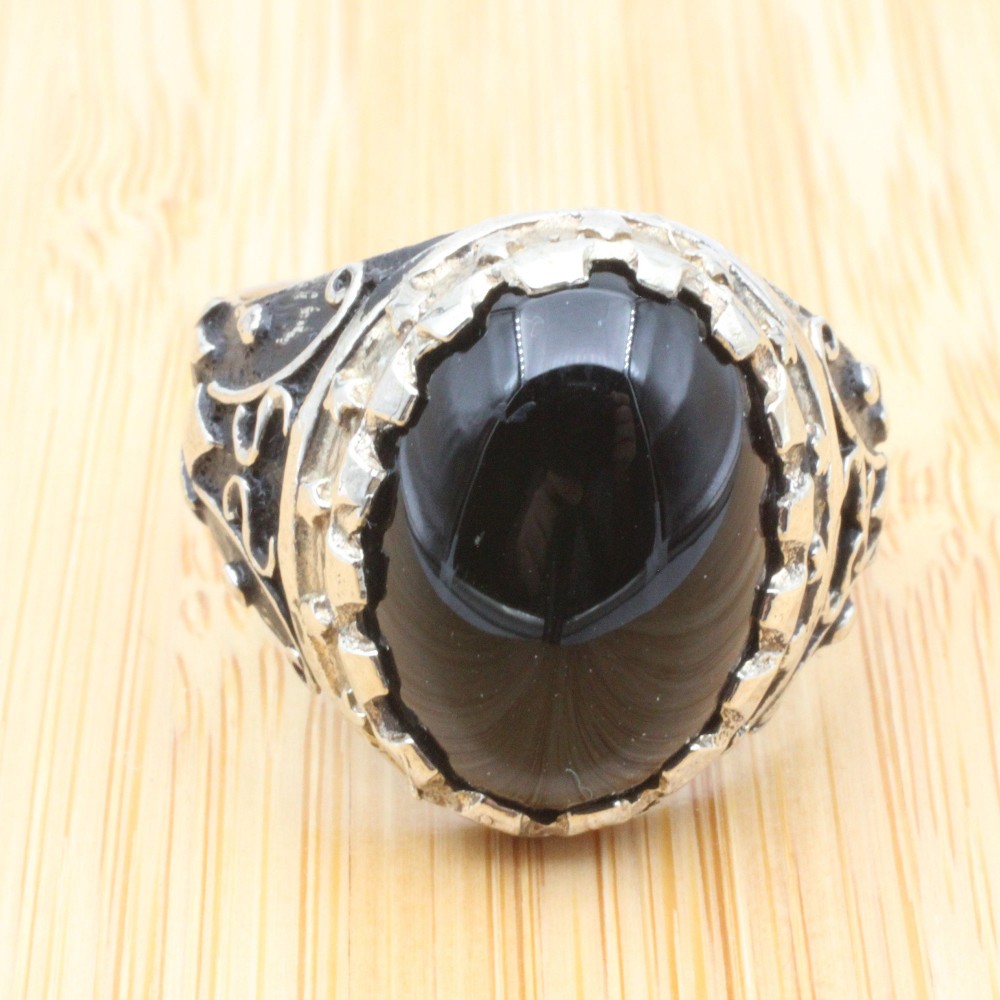 Men's Handmade Ring, Turkish Handmade Silver Men's Ring, Ottoman Men Ring, Onyx Ring, Men's Jewelry, Gift for Him, 925k Sterling Silver Ring