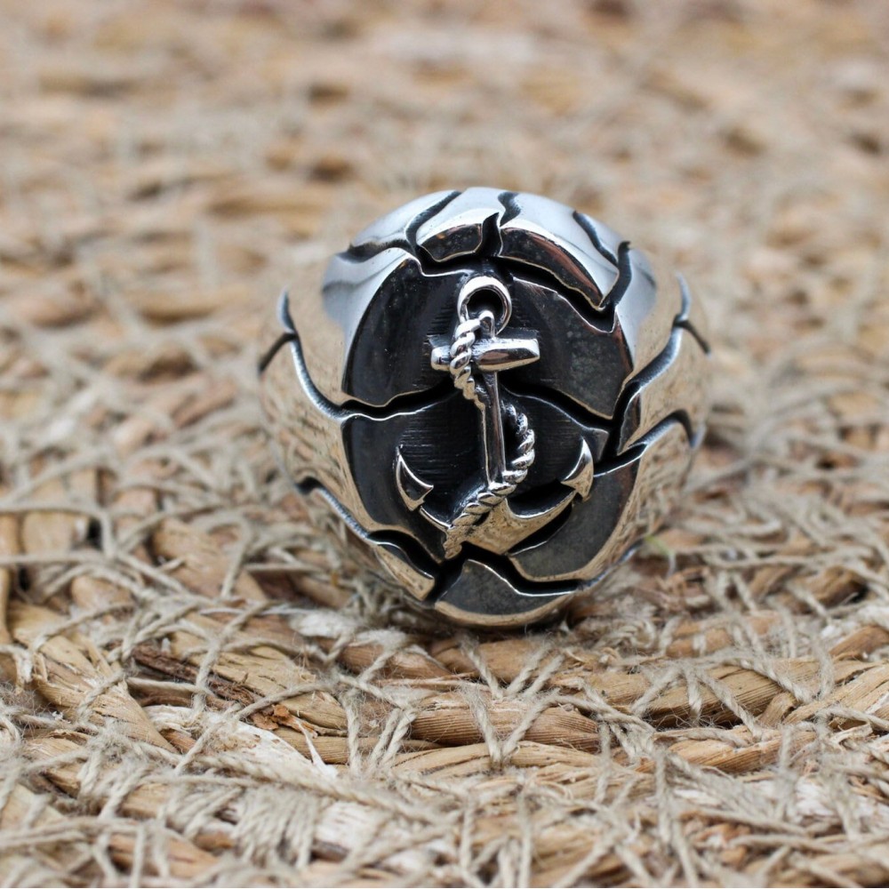 Sailor Men's Ring, Anchor Men Ring, Turkish Handmade, Silver Men Ring, Ottoman Ring, Men's Jewelry, Gift for Him, 925k Sterling Silver Ring