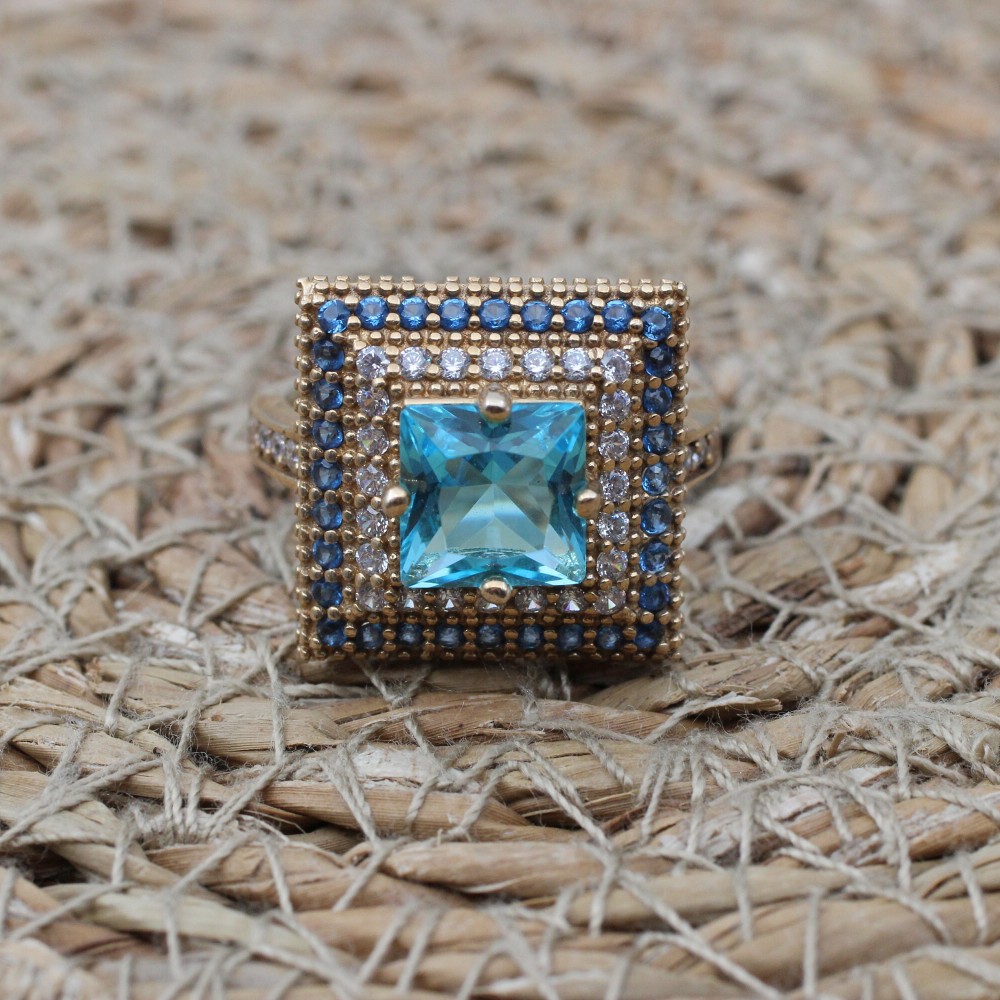 Aquamarine Ring,Ladies Ring, Handmade Women Ring, Turkish Handmade Silver Ladies Ring, Ottoman Ring, 925k Sterling Silver, Cubic Zircon Ring