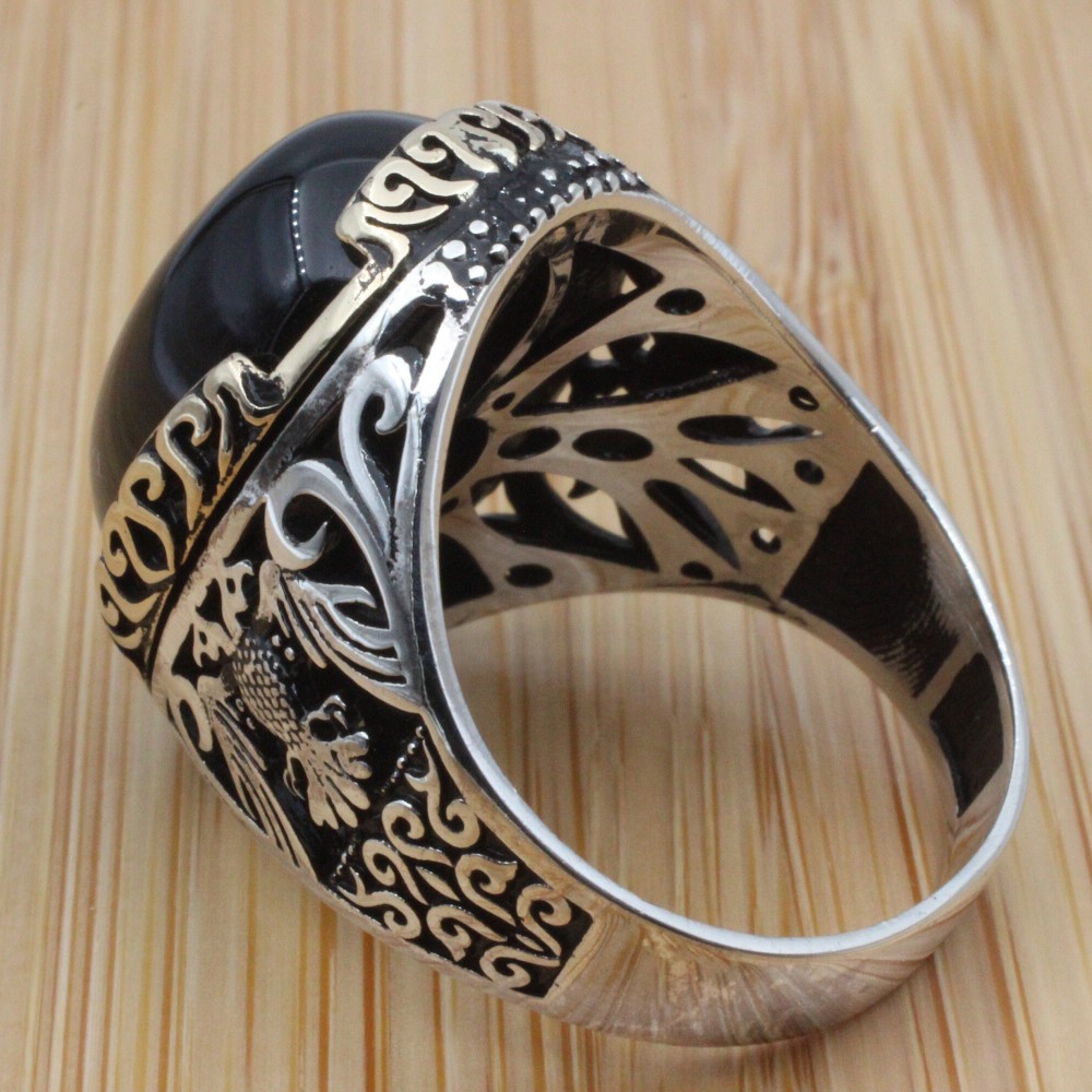 Onyx Ring, Handmade Mens Ring, Cubic Zircon Turkish Handmade Ring, Eagle Ring, Ottoman Ring, Men Jewelry, Gift for Him, 925k Sterling Silver