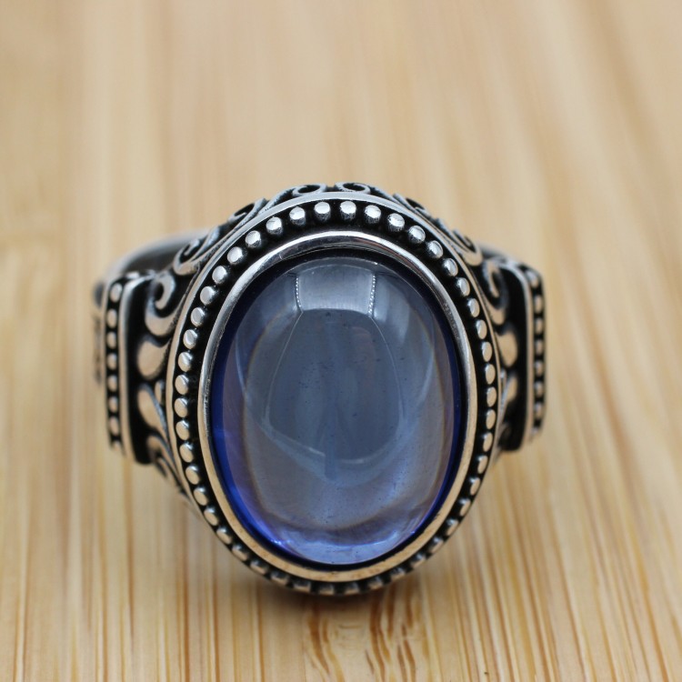 Turkish Handmade Silver Men Ring, Mens Handmade Ring, Ottoman Ring, Sapphire Ring, Men's Jewelry, Gift for Him, 925k Sterling Silver Ring