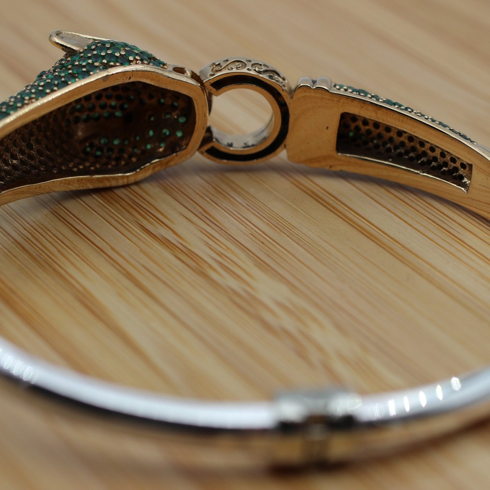 Emerald Bracelet, Tiger Bracelet, Handmade Bracelet, Bangle Cuff, Turkish Handmade, Ottoman Bracelet, Gift For Her, 925k Sterling Silver
