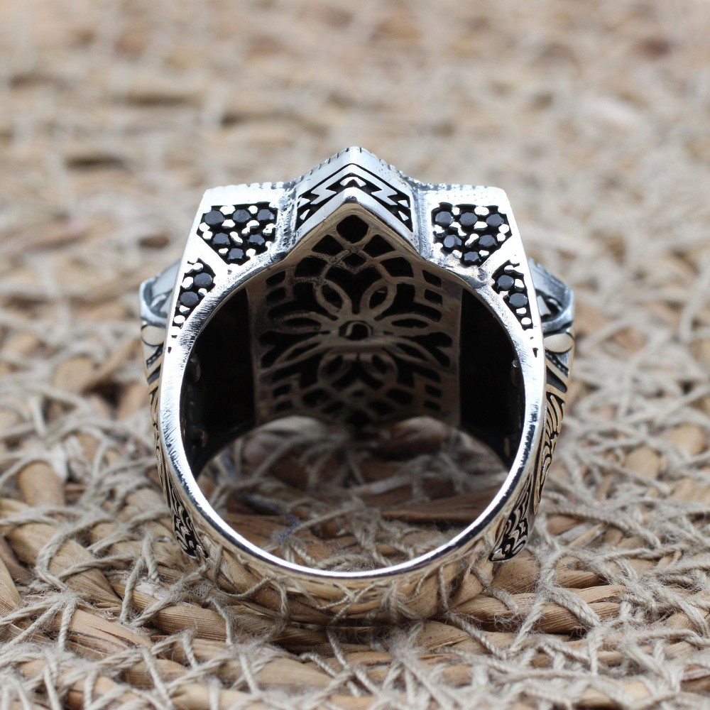 Turkish Handmade Silver Men's Ring, Men's Handmade Ring, Yemeni Men's Ring, Onyx Ring, Ottoman Ring, Gift for Him, 925k Sterling Silver,