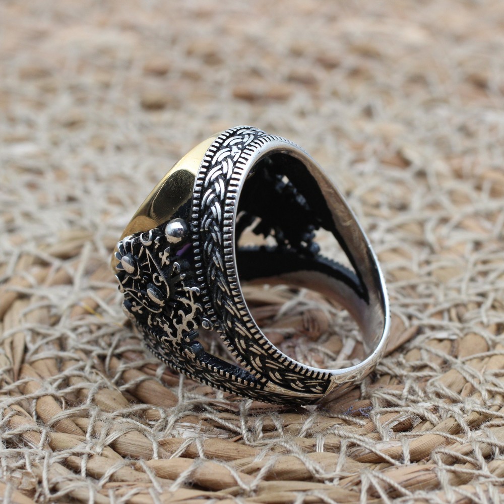 Amethyst Men's Ring, Ottoman Men's Ring, Handmade Men's Ring, Turkish Handmade Men's Ring, Men's Jewelry, Gift for Him, 925 Sterling Silver