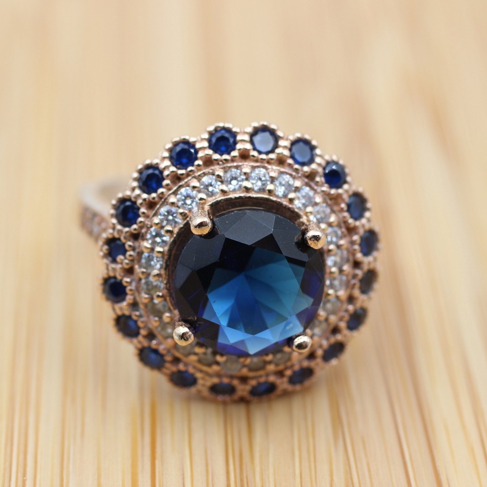 Sapphire Topaz Ring, Handmade Women's Ring, Authentic Ring, Turkish Handmade Ring, Ottoman Women Ring, Ladies Ring, 925k Sterling Silver