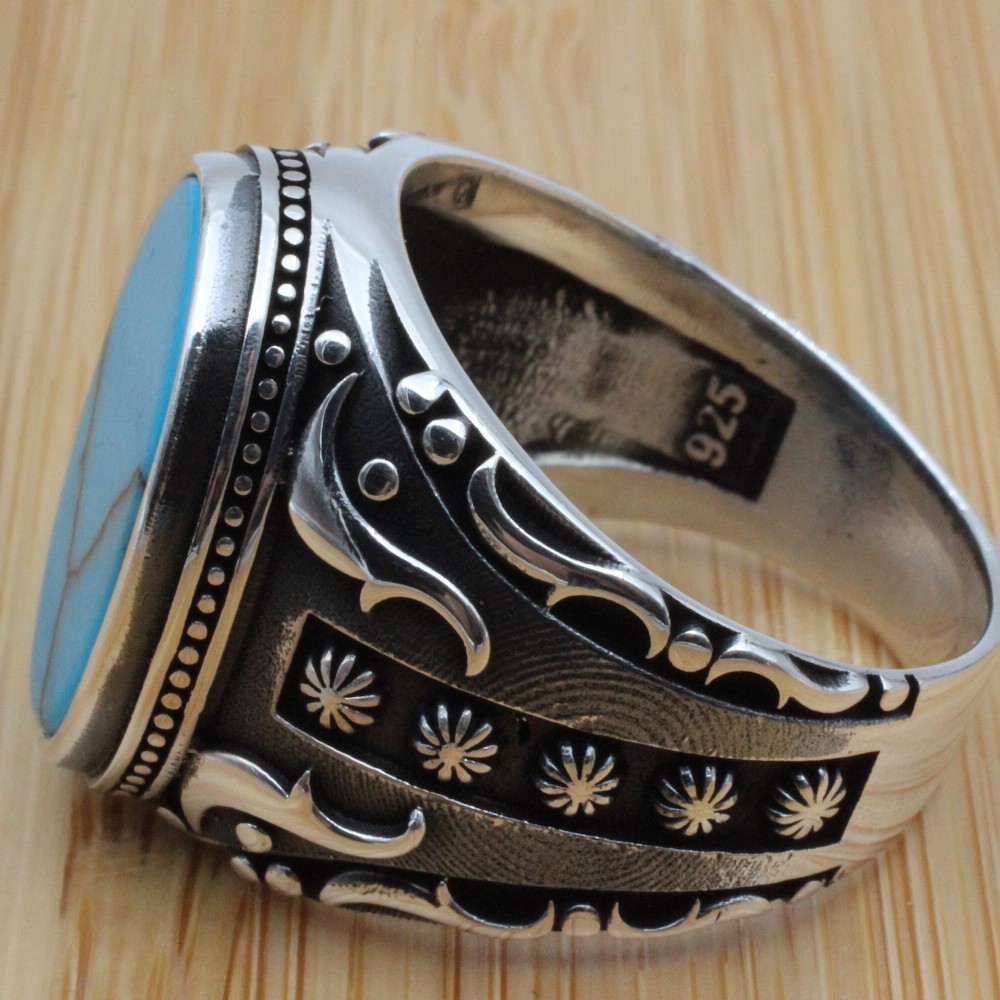 Turquoise Men's Ring, Handmade Ring, Turkish Handmade Silver Men Ring, Ottoman Ring, Men's Jewelry, Gift for Him, 925k Sterling Silver Ring Turquoise Men's Ring, Handmade Ring, Turkish Handmade Silver Men Ring, Ottoman Ring, Men's Jewelry, Gift for Him, 925k Sterling Silver Ring
