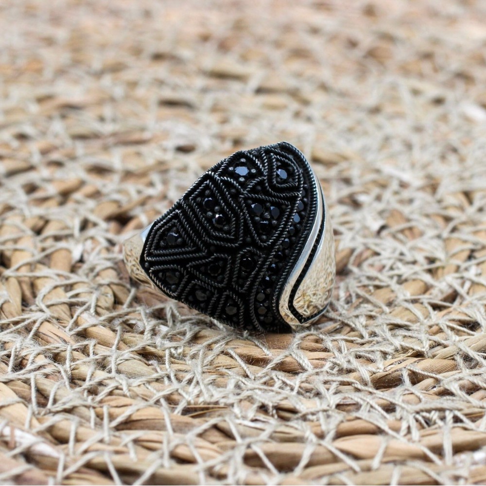 Men's Handmade Ring, Turkish Handmade Silver Men's Ring, Ottoman Men Ring, Onyx Ring, Men's Jewelry, Gift for Him, 925k Sterling Silver Ring