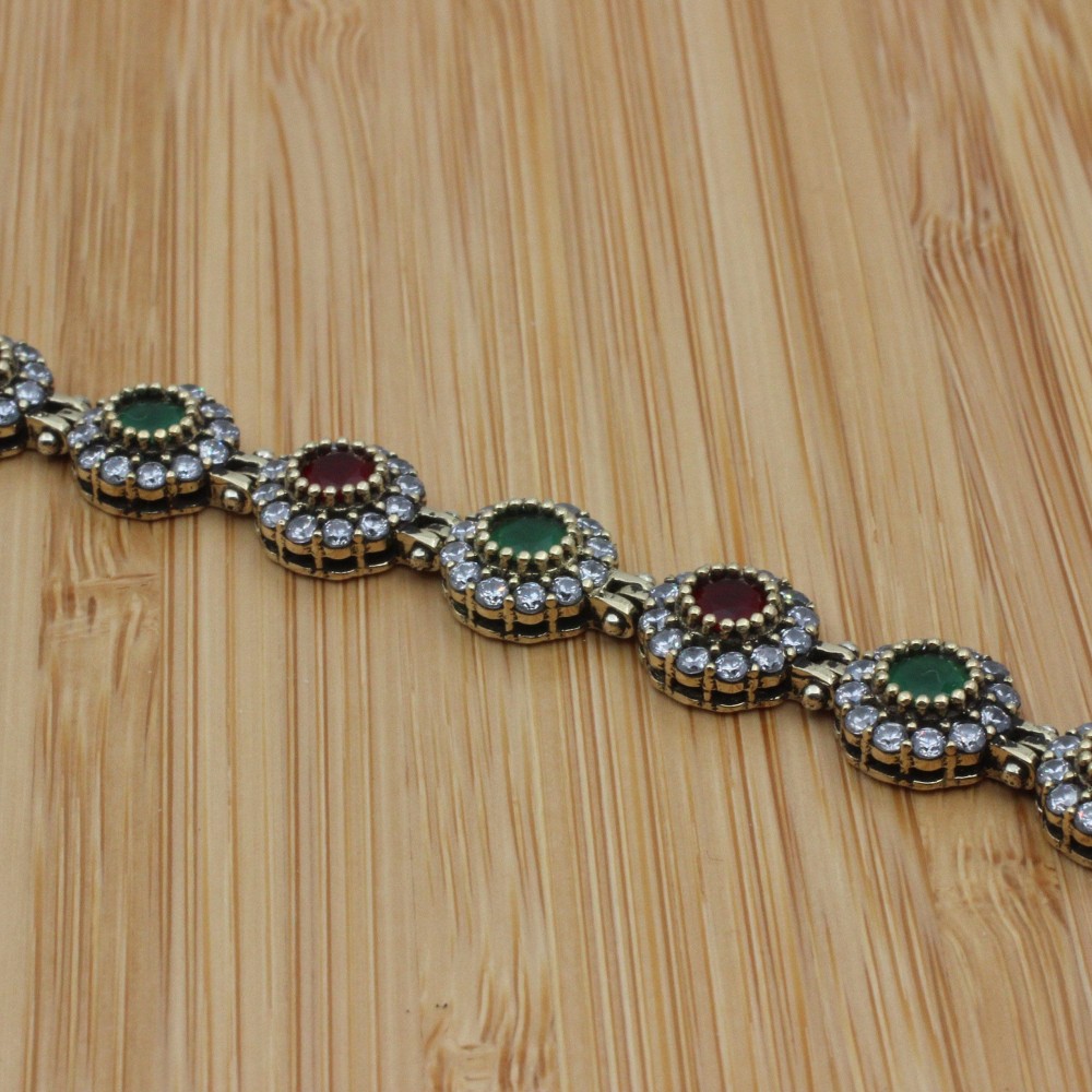 Emerald Ruby Bracelet, Ottoman Bracelet, Handmade Women Bracelet, Handmade Bangle Cuff, Ladies Bracelet, Gift For Her, 925k Sterling Silver,