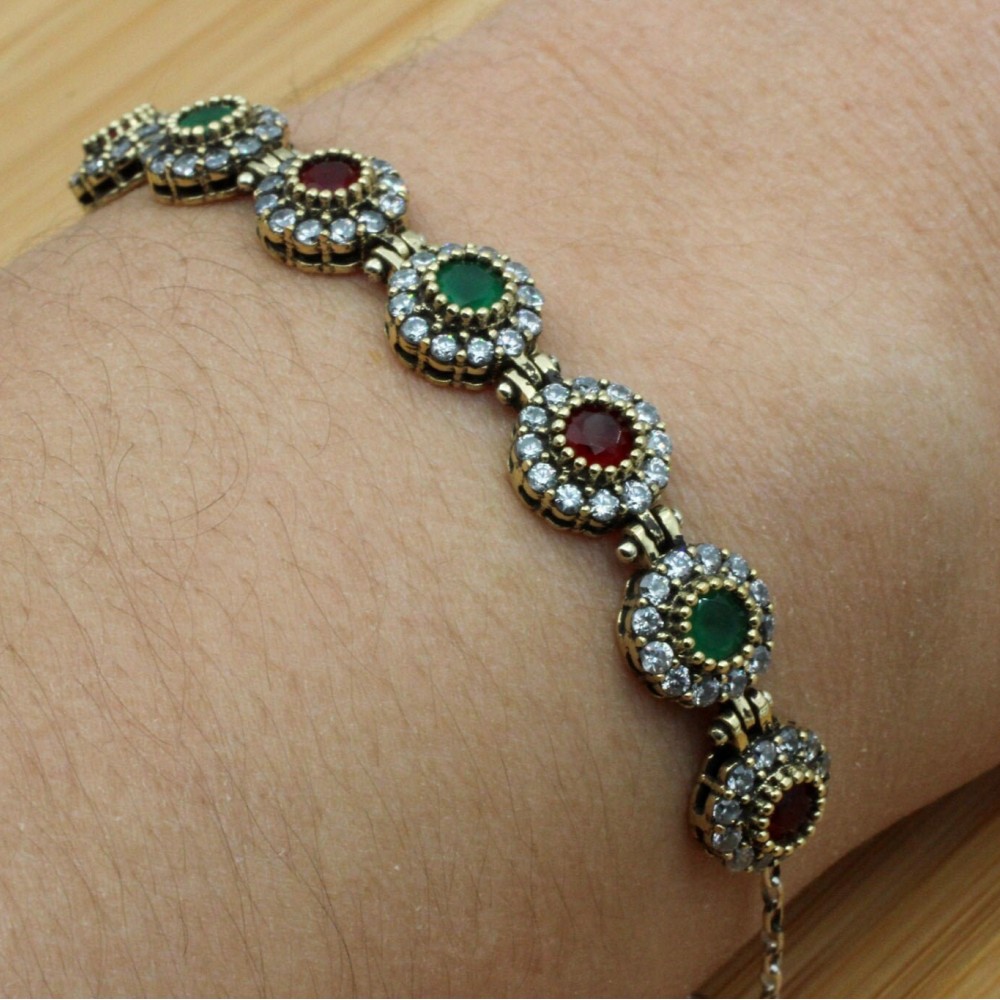 Emerald Ruby Bracelet, Ottoman Bracelet, Handmade Women Bracelet, Handmade Bangle Cuff, Ladies Bracelet, Gift For Her, 925k Sterling Silver,