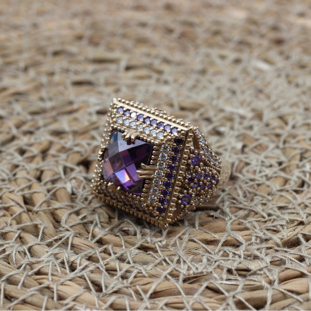 Amethyst Ring, Handmade Women's Ring, Turkish Handmade, Silver Ladies Ring, Ottoman Ring, Authentic, Ladies Ring, 925k Sterling Silver Ring,