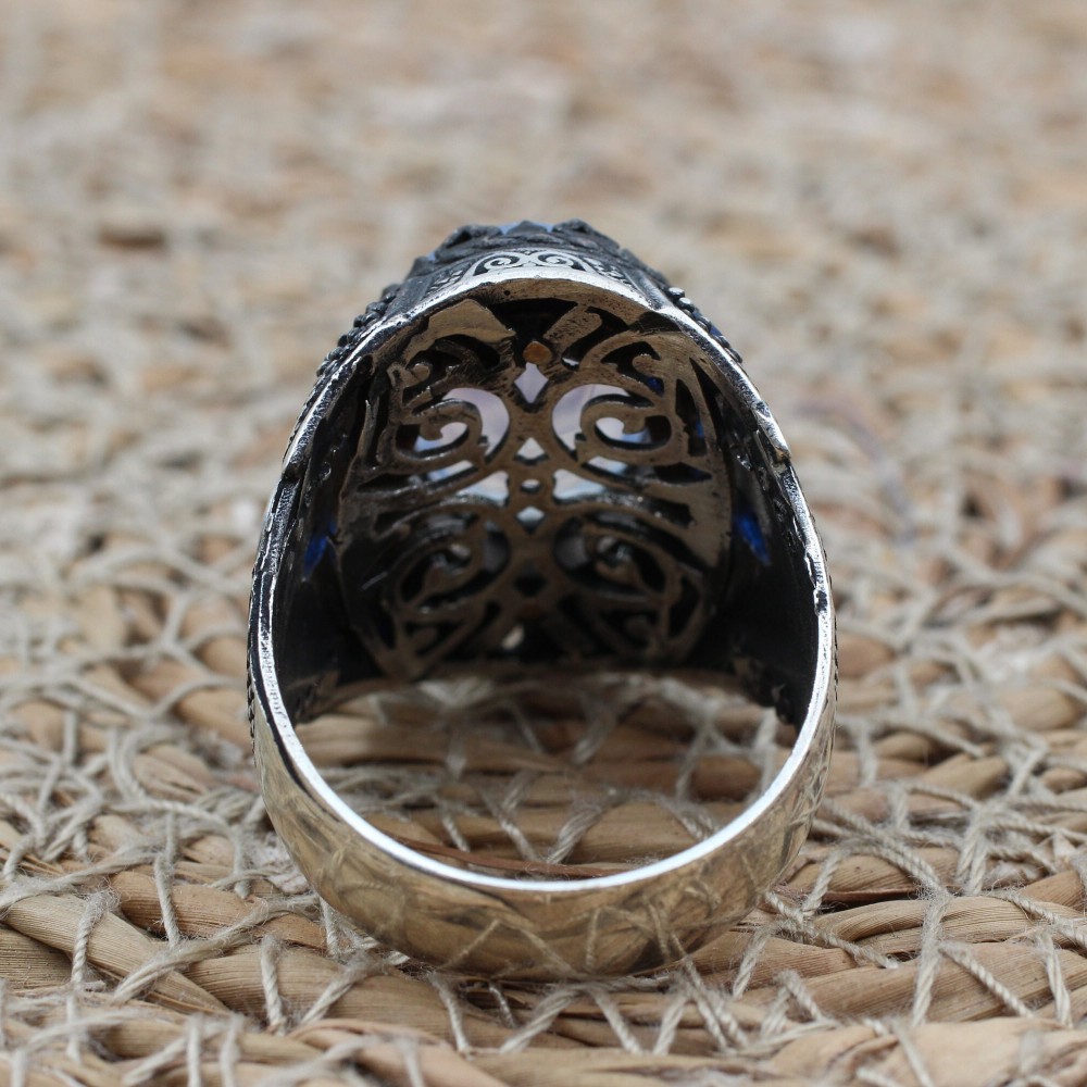 Mens Handmade Ring, Turkish Handmade Silver Men Ring, Ottoman Men Ring, Zircon Ring, Men's Jewelry, Gift for Him, 925k Sterling Silver Ring