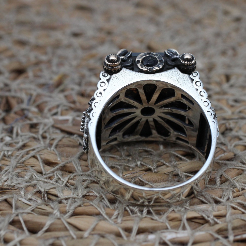 Onyx Men's Ring, Turkish Handmade Silver Men's Ring, Mens Handmade Ring, Square Stone Ring, Ottoman Ring, Gift for Him, 925k Sterling Silver Onyx Men's Ring, Turkish Handmade Silver Men's Ring, Mens Handmade Ring, Square Stone Ring, Ottoman Ring, Gift for Him, 925k Sterling Silver