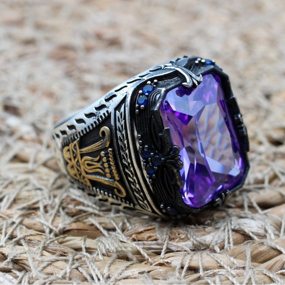 Amethyst Men's Ring, Mens Handmade Ring, Turkish Handmade Silver Men Ring, Ottoman Men Ring, Men Jewelry, Gift for Him, 925k Sterling Silver