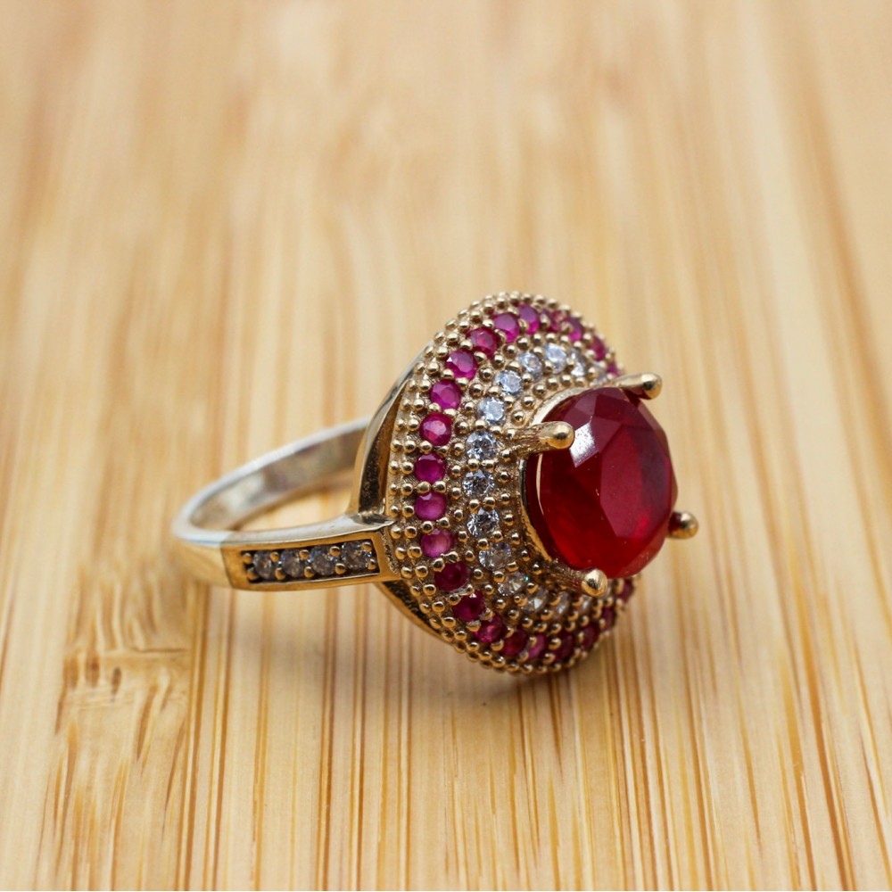 Ruby Ring, Handmade Women's Ring, Turkish Handmade Ring, Authentic Ring, Ottoman Ring, Ladies Ring, 925k Sterling Silver, Gift For Her,