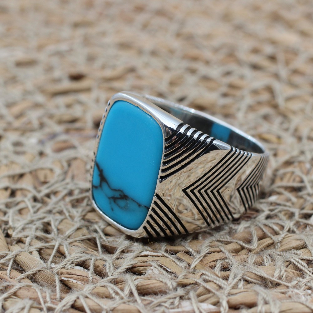 Turquoise Men's Ring, Handmade Ring, Turkish Handmade Silver Men Ring, Ottoman Ring, Men's Jewelry, Gift for Him, 925k Sterling Silver Ring Turquoise Men's Ring, Handmade Ring, Turkish Handmade Silver Men Ring, Ottoman Ring, Men's Jewelry, Gift for Him, 925k Sterling Silver Ring