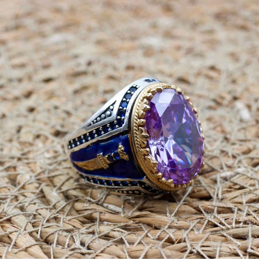 Amethyst Men's Ring, Mens Handmade Ring, Turkish Handmade Silver Men Ring, Ottoman Men Ring, Men Jewelry, Gift for Him, 925k Sterling Silver